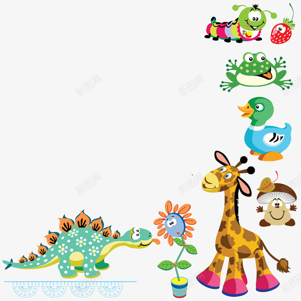 卡通动植物装饰背景png免抠素材_新图网 https://ixintu.com 动植物 卡通 背景 装饰