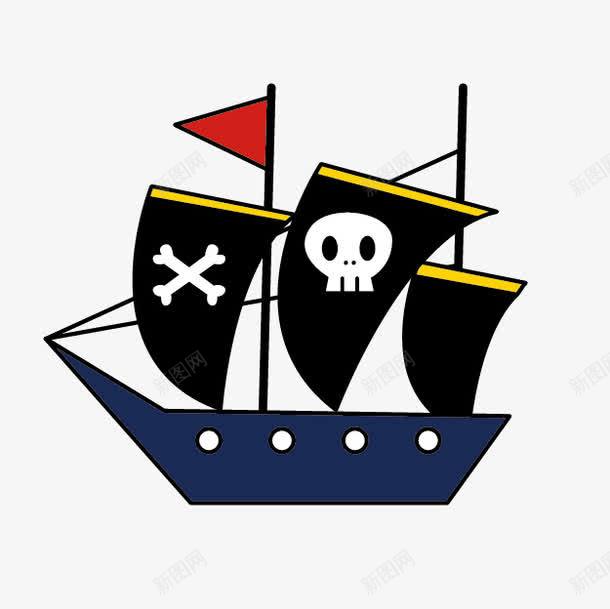 卡通蓝色海盗船png免抠素材_新图网 https://ixintu.com 卡通海盗船 手绘卡通 海盗旗 蓝色海盗船