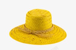 黄色宽边编织的装饰带草帽女实物素材