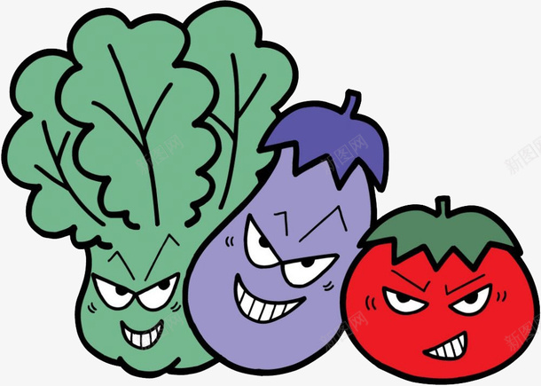 搞怪卡通蔬菜png免抠素材_新图网 https://ixintu.com 卡通图 茄子 蕃茄 青菜