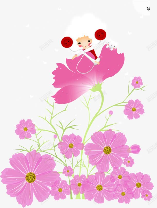 花朵上的女孩png免抠素材_新图网 https://ixintu.com 唯美 女孩 梦幻 花朵 装饰