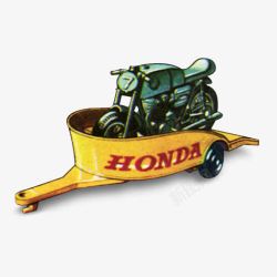 Honda汽车本田摩托车随着拖车年代的火柴盒图标高清图片