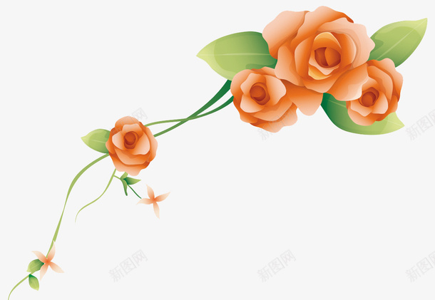 花朵边饰png免抠素材_新图网 https://ixintu.com 橙色 花与叶 花朵 边饰