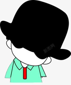 蓝色短袖衬衣黑帽子男人高清图片