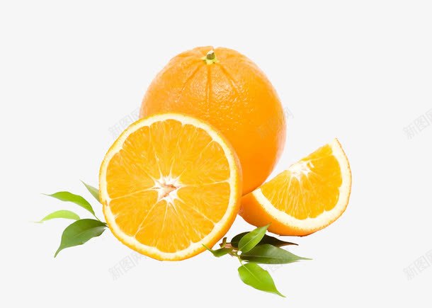 甜橙切面png免抠素材_新图网 https://ixintu.com 绿叶 香橙 黄橙