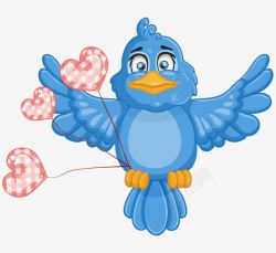 卡通手绘蓝色心形气球小鸟素材