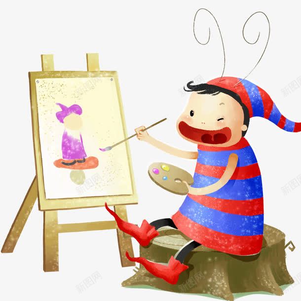 坐在树桩上画画的男孩png免抠素材_新图网 https://ixintu.com 手绘 插画 树桩 男孩 画画
