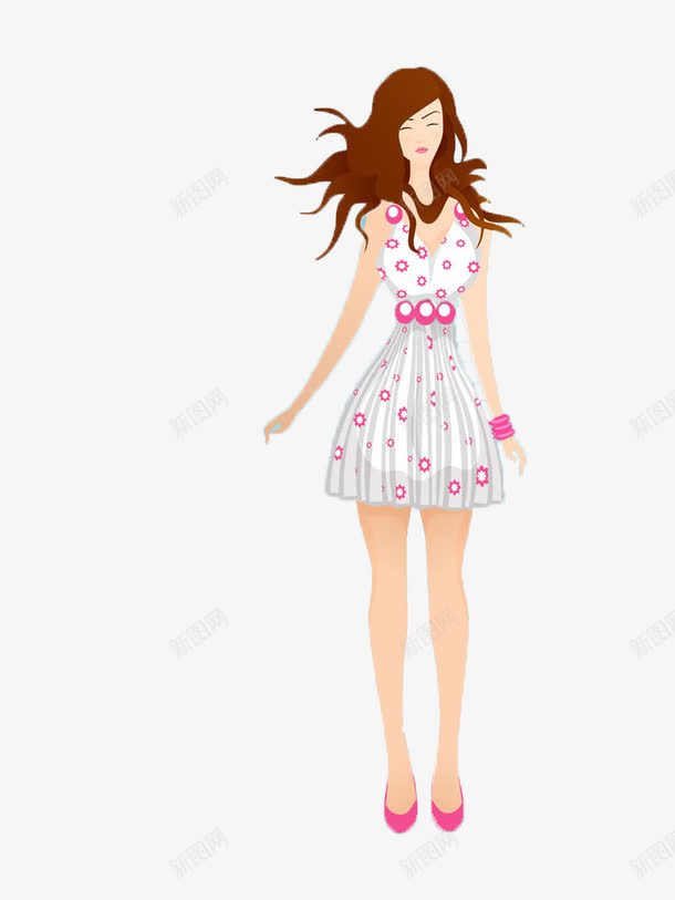穿花裙子的卡通美丽女孩png免抠素材_新图网 https://ixintu.com 卡通 女孩 素材 花裙子