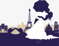 巴黎铁扁平巴黎铁塔前的新郎新娘高清图片