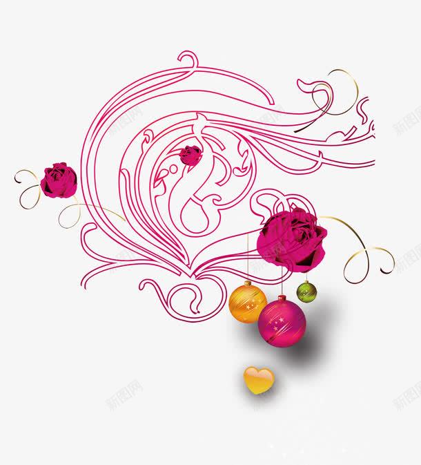 粉色花纹花朵png免抠素材_新图网 https://ixintu.com 圣诞球 玫瑰花 粉色花纹 花朵