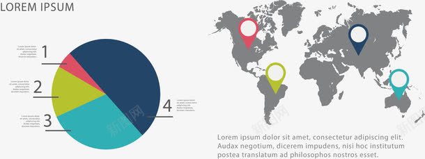 地图分布信息图表png免抠素材_新图网 https://ixintu.com 世界地图 分布图 定位符 矢量素材 饼图