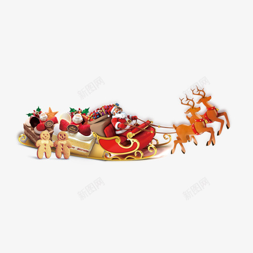 两只鹿拉着圣诞老人png免抠素材_新图网 https://ixintu.com 圣诞老人 圣诞节 红色 鹿 黄色白色