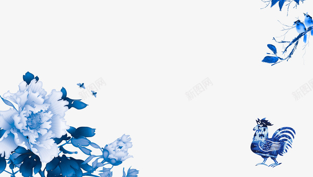 蓝色花边框psd免抠素材_新图网 https://ixintu.com 花 花朵 花边框素材 蓝色 鸡