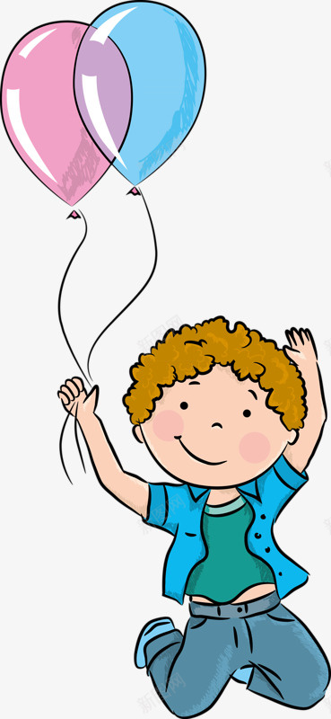 玩气球的小孩png免抠素材_新图网 https://ixintu.com 卡通 小孩 手绘 气球
