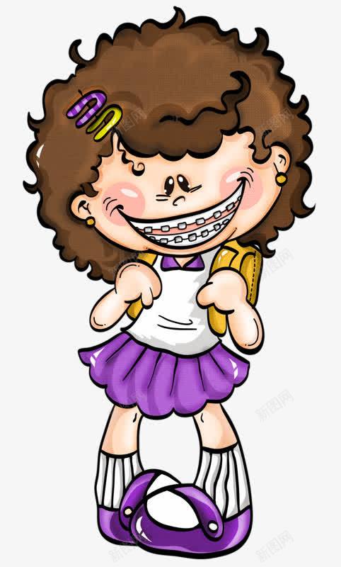 大笑的女孩png免抠素材_新图网 https://ixintu.com 可爱 大笑 手绘 棕色 牙套