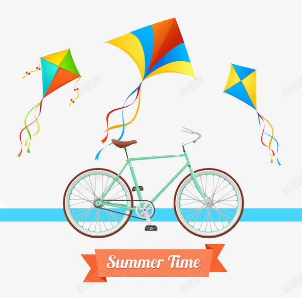 手绘自行车png免抠素材_新图网 https://ixintu.com 卡通 夏季 夏季时间 手绘 自行车 风筝