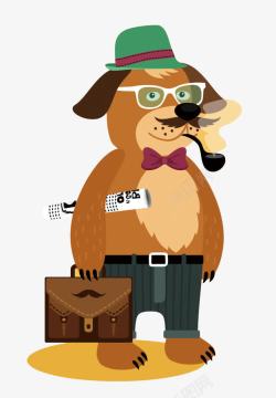 吸烟斗的狗抽烟的中年大叔狗高清图片