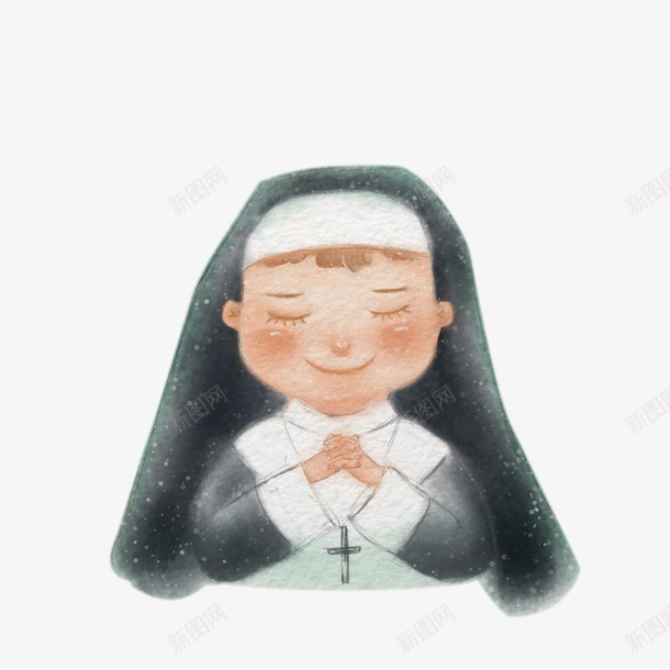 卡通虔诚祈祷的修女png免抠素材_新图网 https://ixintu.com 十字架 手绘修女 水彩墨画 祈祷的手 虔诚