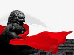狮地狮像红飘带高清图片