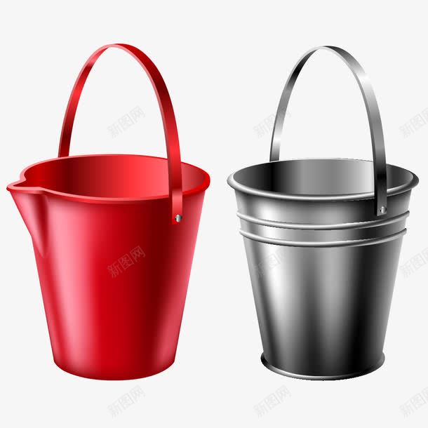 红色桶子和黑色桶子png免抠素材_新图网 https://ixintu.com 园林 园艺 桶子 水桶 红桶