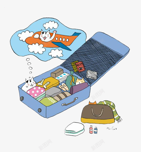 行李箱中的猫想象着坐飞机png免抠素材_新图网 https://ixintu.com 旅行 日常用品 猫 行李箱 飞机