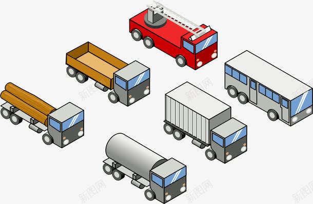 六辆大型的车png免抠素材_新图网 https://ixintu.com 卡通车 大型 大车 车