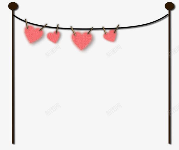 绳索上夹着的红色爱心png免抠素材_新图网 https://ixintu.com 栏杆 爱心 红色 绳索