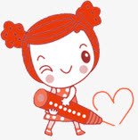 红发红衣卡通小女孩画爱心素材