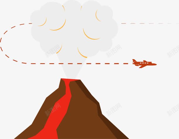 手绘一架围着冒烟的火山行驶png免抠素材_新图网 https://ixintu.com 喷发 手绘 火山 飞机