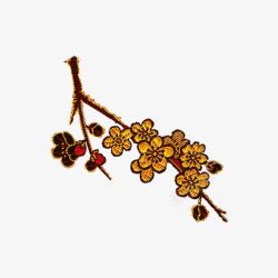 彩绘植物黄色花朵红色叶子树枝素材