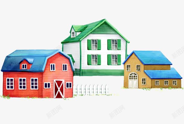 卡通彩色的房子图png免抠素材_新图网 https://ixintu.com 免抠图 卡通彩色的房子 彩色的房子 篱笆