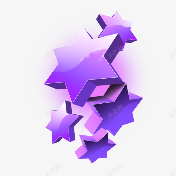 3D五角星psd免抠素材_新图网 https://ixintu.com 3D 五角星 紫色 装饰