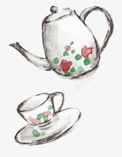 手绘茶壶杯子素材