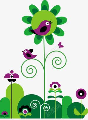 绿色可爱花朵手绘小鸟png免抠素材_新图网 https://ixintu.com 可爱 小鸟 绿色 花朵