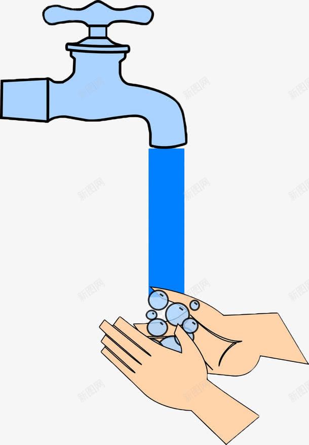 蓝色手绘水龙头png免抠素材_新图网 https://ixintu.com 手绘 水管 水龙头 水龙头流水 洗水果 滴水 节约用水 蓝色