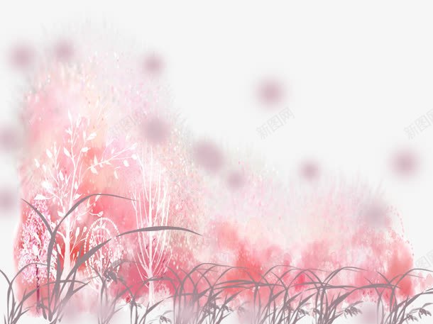 手绘红色枫树林png免抠素材_新图网 https://ixintu.com 手绘 枫树林 漂浮点点 粉色 红色