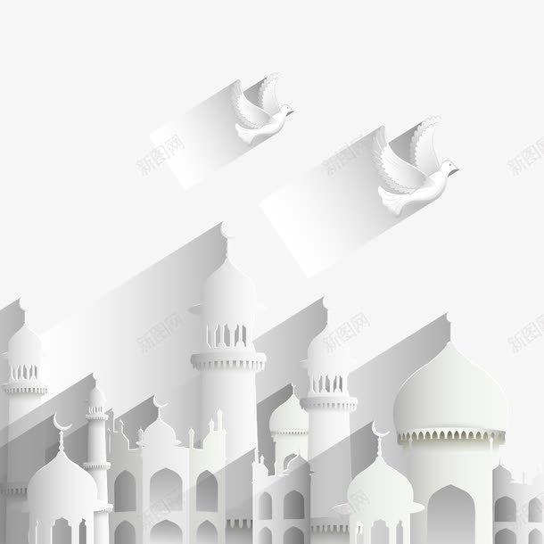 创意伊斯兰建筑与白鸽png免抠素材_新图网 https://ixintu.com 伊斯兰 建筑 白鸽