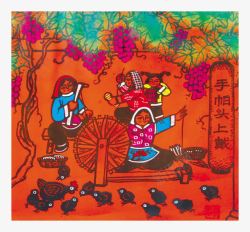 中国农民画手绘农村纺织艺术画高清图片