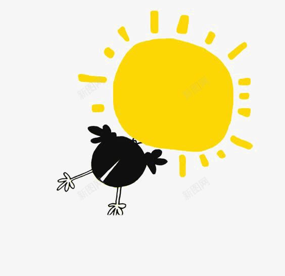 卡通乌鸦png免抠素材_新图网 https://ixintu.com 乌鸦插画 小太阳 小鸟 手绘乌鸦 金色太阳