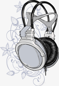 花纹耳机手绘矢量图素材