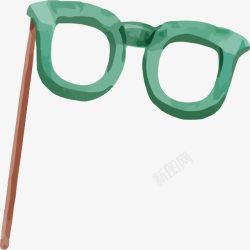水彩绿色边框眼镜素材