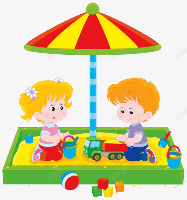 卡通手绘儿童玩具png免抠素材_新图网 https://ixintu.com 沙子 玩具沙子 男孩女孩 花伞