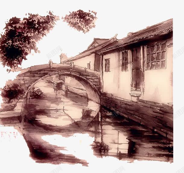 村边的小桥png免抠素材_新图网 https://ixintu.com 坐 小船 水墨桥 沿桥 看一遍 缓缓