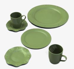 墨绿色餐盘杯子素材