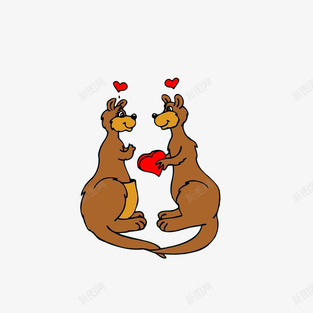 求爱的袋鼠png免抠素材_新图网 https://ixintu.com 求爱的袋鼠 深棕色袋鼠 红色的心 袋鼠矢量图
