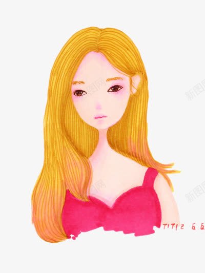 插画png免抠素材_新图网 https://ixintu.com 唯美 女孩 插画 黄发