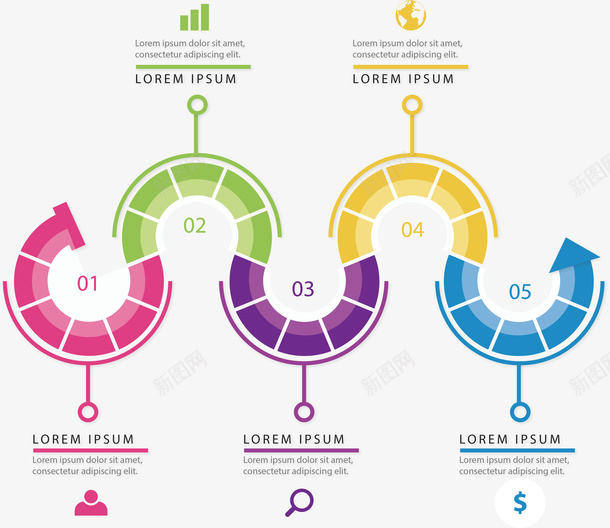 彩色弯道流程图矢量图ai免抠素材_新图网 https://ixintu.com 弯道 弯道流程图 彩色弯道 数字序列 流程图 矢量png 矢量图