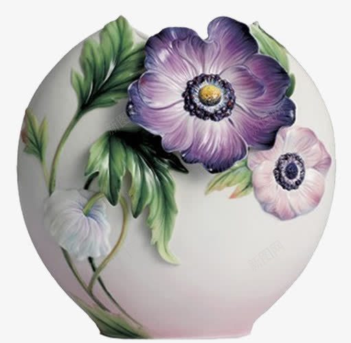 花朵摆饰png免抠素材_新图网 https://ixintu.com 瓷器 紫色花朵 绿叶 花朵
