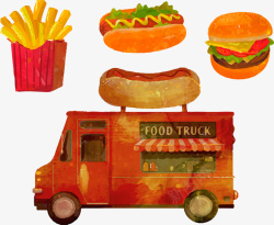 水彩绘3种快餐矢量水彩绘快餐车和3种快餐矢量图高清图片