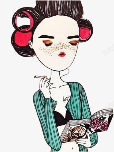 抽烟的女人png免抠素材_新图网 https://ixintu.com 手绘 插画 装饰